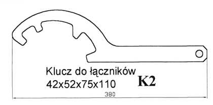 Klucz K2 stalowy, wymiary